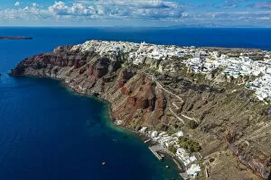 Santorini Gallery: Aerial of Oia, Santorini, Cyclades, Greek Islands, Greece, Europe