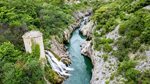 Stone Tower Prints: Aerial of an old watchtower in the Herault gorge
