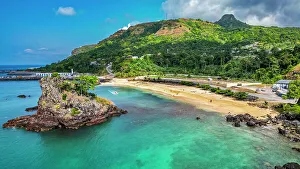Aerial of Palmar beach on the island of Annobon, Equatorial Guinea, Africa