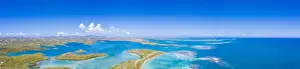 Aerial panoramic by drone of coral reef in the crystal clear Caribbean Sea, Antilles