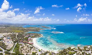 Long Bay Prints: Aerial panoramic by drone of coral reef along Long Bay beach, Antigua, Antigua