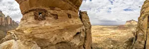 Drone Shot Prints: Aerial panoramic by drone of priest looking out from Abuna Yemata Guh rock-hewn church