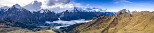 Grindelwald Prints: Aerial panoramic of Eiger and Schreckhorn in autumn from First and Grindelwald