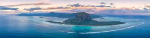 Aerial panoramic of Le Morne Brabant peninsula and coral reef, Black River district