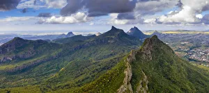 Mountain Ranges Prints: Aerial panoramic of Le Pouce mountain, Moka Range, Port Louis, Mauritius, Africa