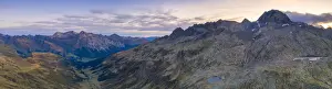 Graubunden Prints: Aerial panoramic of Spluga road towards Splugen and Laghi Azzurri (Bergseeli), canton