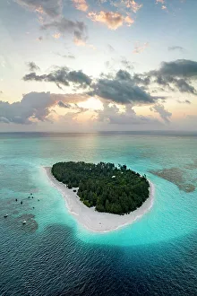 Zanzibar Prints: Aerial panoramic view of idyllic tropical atoll at dawn