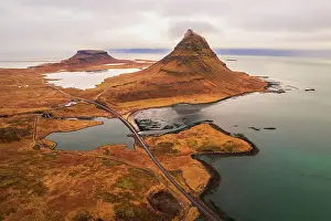 Freeways Prints: Aerial panoramic view of the Kirkjufell mountain at Snaefellsnes Peninsula