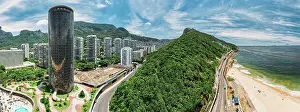 Apartment Building Prints: Aerial panoramic view of Sao Conrado neighbourhood with iconic Hotel Nacional on the left designed by Oscar Niemeyer