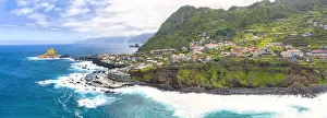 Porto Moniz Prints: Aerial panoramic view of the seaside town and natural pools of Porto Moniz