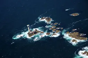 Beacon Prints: Aerial photo of Longships Lighthouse and Lands End Peninsula, West Penwith