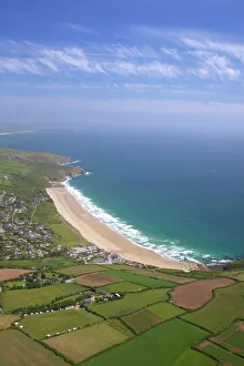 Aerial photo of Praa Sands, Cornwall, England, United Kingdom, Europe