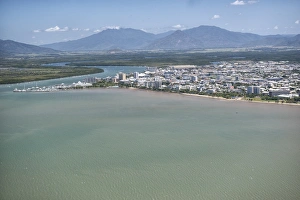 Aerial photograph of the city and the mouth of Trinity Inlet an important shelter for small shipping, Cairns, North Queensland, Australia, Pacific Aerial photograph of the city and the mouth of Trinity Inlet an important shelter for small shipping, Cairns, North Queensland, Australia, Pacific