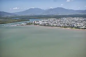 The Pacific Prints: Aerial photograph of the city and the mouth of Trinity Inlet an important shelter for small shipping
