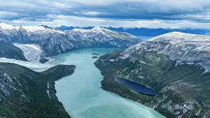 Blue Water Prints: Aerial of Pia glacier and its fjord, Tierra del Fuego, Chile, South America