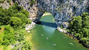 Rock Climbing Prints: Aerial of the Pont d'Arc, Ardeche River gorge