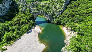 Kayaking Prints: Aerial of the Pont d'Arc, Ardeche River gorge
