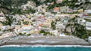 Colorful Buildings Prints: Aerial of Positano, The Amalfi Coast, UNESCO World Heritage Site, Campania, Italy, Europe