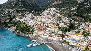Colorful Buildings Prints: Aerial of Positano, The Amalfi Coast, UNESCO World Heritage Site, Campania, Italy, Europe