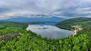 Pyramid Lake Prints: Aerial of Pyramid Lake, Jasper National Park