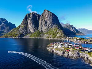 Nordland Gallery: Aerial of Reine and Reinefjord, Lofoten, Nordland, Norway, Scandinavia, Europe