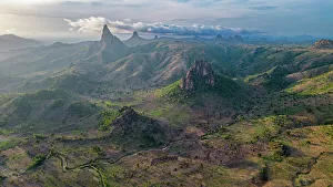 Aerial of Rhumsiki peak in the lunar landscape of Rhumsiki, Mandara mountains, Far North province, Cameroon, Africa