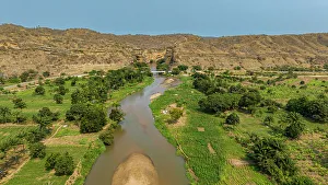 Aerial of the Rio Cubal Canyon, Angola, Africa