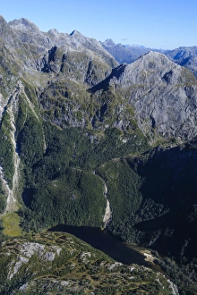 Ariel View Prints: Aerial of the rugged mountains in Fiordland National Park
