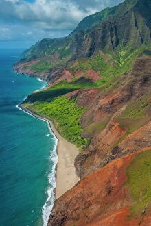 Rolling Landscape Collection: Aerial of the rugged Napali coast, Kauai, Hawaii, United States of America, Pacific