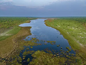 Angola Prints: Aerial of the Sacasanje lagoon, Moxico, Angola, Africa