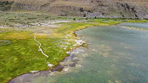 Salt Mineral Prints: Aerial of the saline soda lake