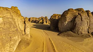 Sandstone Gallery: Aerial of a sandstone canyon, Al Ula, Kingdom of Saudi Arabia, Middle East