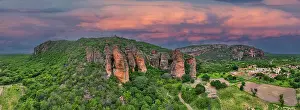 Aerial of the Sandstone cliffs in the Serra da Capivara National Park, UNESCO World Heritage Site, Piaui, Brazil, South America