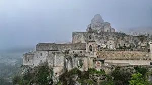 Matera Prints: Aerial of the Sassi di Matera in fog