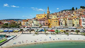 Provence Alpes Cote Dazur Prints: Aerial of the seaside town of Menton