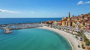 Provence Alpes Cote Dazur Prints: Aerial of the seaside town of Menton
