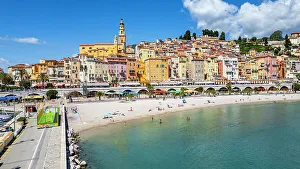 Provence Alpes Cote Dazur Prints: Aerial of the seaside town of Menton