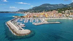Provence Alpes Cote Dazur Prints: Aerial of the seaside town of Menton