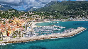 Provence Alpes Cote Dazur Prints: Aerial of the seaside town of Menton