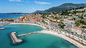 Provence Alpes Cote Dazur Prints: Aerial of the seaside town of Menton