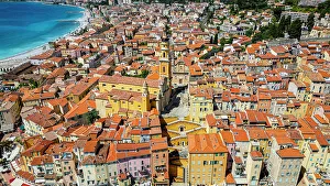 Provence Alpes Cote Dazur Prints: Aerial of the seaside town of Menton