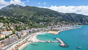 Provence Alpes Cote Dazur Prints: Aerial of the seaside town of Menton