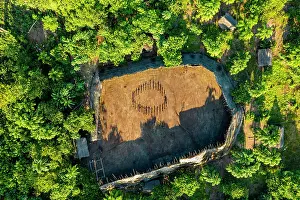Kids Prints: Aerial of a shabono (yanos), the traditional communal dwellings of the Yanomami tribes of Southern Venezuela
