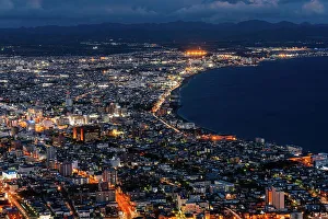 Hokkaido Prints: Aerial of the skyline of Hakodate at night, Hakodate, Hokkaido, Japan, Asia