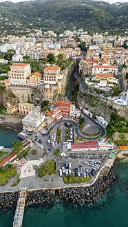 Winding Road Prints: Aerial of Sorrento, Bay of Naples, Campania, Italy, Europe