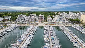 Occitania Prints: Aerial of the sport harbour, futuristic seaside town of La Grande Motte