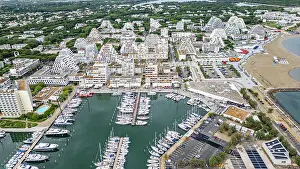 Sailboats Prints: Aerial of the sport harbour, futuristic seaside town of La Grande Motte
