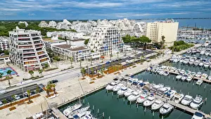 Occitania Prints: Aerial of the sport harbour, futuristic seaside town of La Grande Motte