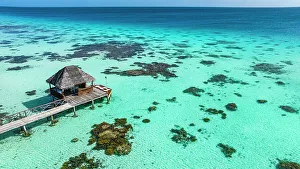 Lagoons Prints: Aerial of sundeck over the lagoon of Fakarava