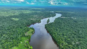 Aerial of the Suriname River at Pokigron, Suriname, South America